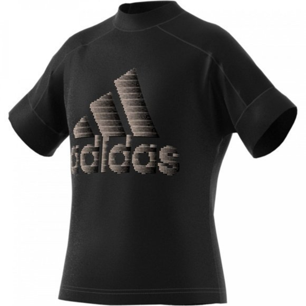 New Adidas Girls Youth XL ID Glam Tee Black Mock Neck ED4652 Spell Out Shirt Top